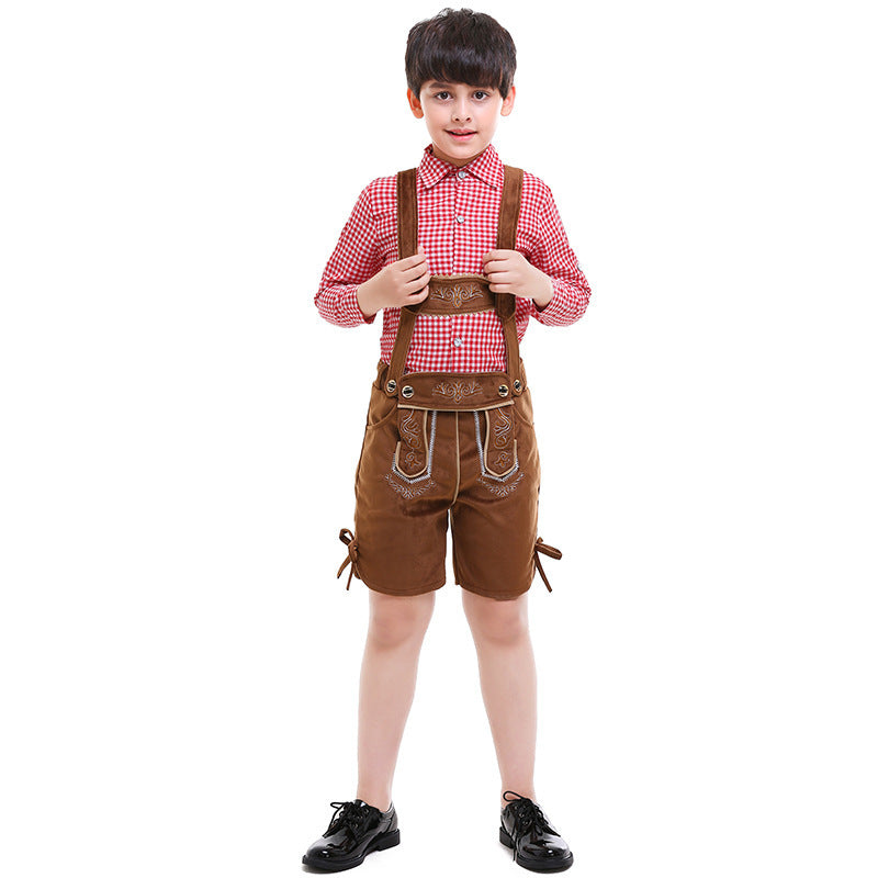 Unisex nan traditionelle Kinderlederhose mit verstellbaren Trägern und feiner Stickerei