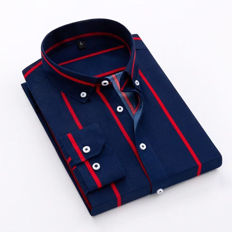 Herren nan gestreiftes Business-Hemd mit Button-Down-Kragen, Brusttasche und bügelleichtem Baumwollmix
