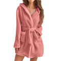 Damen Fleece Bademantel mit Kapuze und Gürtel Selmira