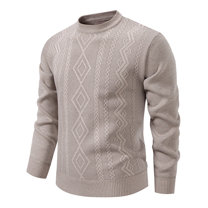 Herren nan gestrickter Rundhalspullover mit Rautenmuster und feinem Strukturstrick