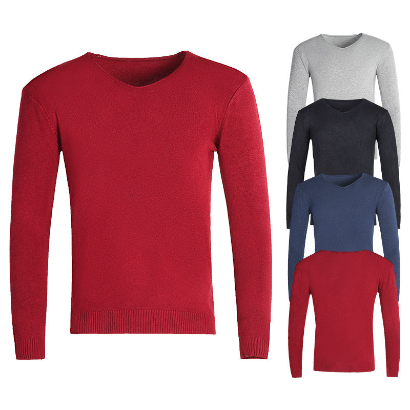 Herren nan feiner V-Ausschnitt-Pullover aus Baumwoll-Merino-Mix mit schmaler Silhouette