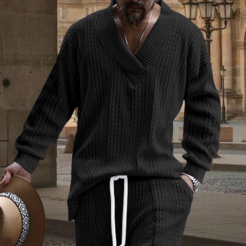 Herren nan grob gestrickter V-Ausschnitt-Pullover mit Zopfmuster und relaxed Fit