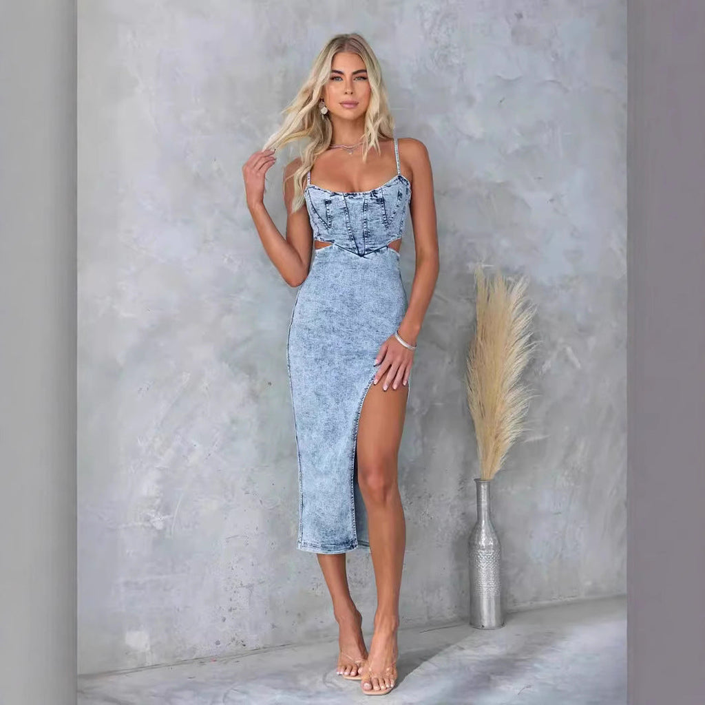 Damen Denim-Cocktailkleid mit Schnittdetails Selmira