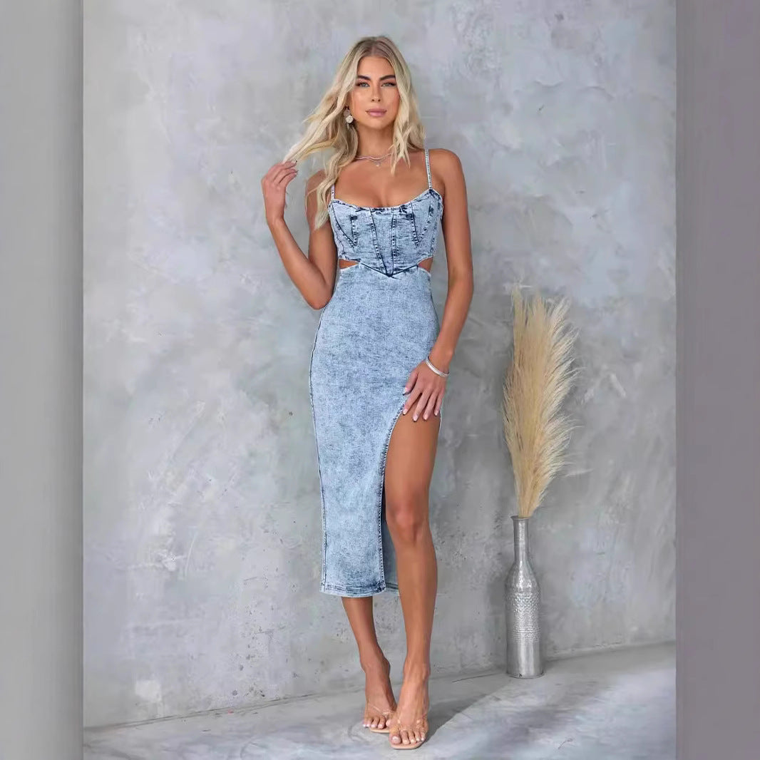 Damen Denim-Cocktailkleid mit Schnittdetails Selmira