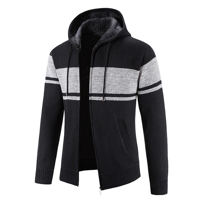 Herren nan gefütterte Strick-Kapuzenjacke mit Teddyfutter, durchgehendem Reißverschluss und Kordelzug