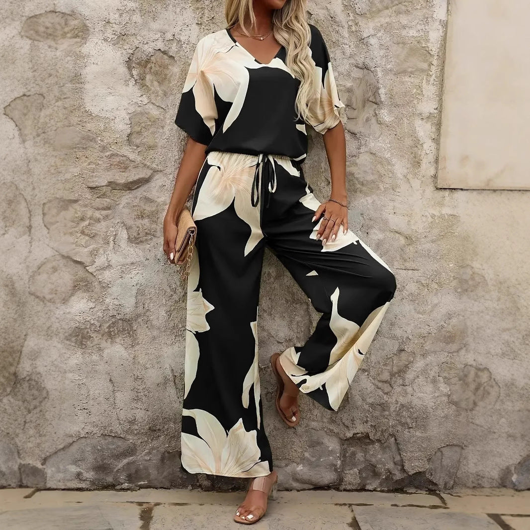 Damen luftiger Hosenanzug mit floralem Print und elastischem Bund Selmira