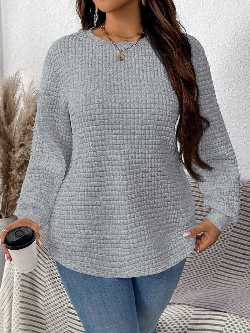 Damen nan Waffelstrick Longsleeve mit Rundhalsausschnitt, leicht A-Linien-Schnitt und gerippten Bündchen