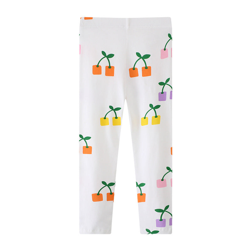 Mädchen Leggings mit fröhlichem Blüten- und Pflanzenmuster
