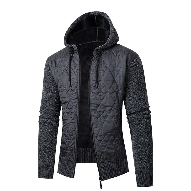 Herren nan gesteppte Kapuzenjacke mit wattierter Front, Strickärmeln und Teddyfutter