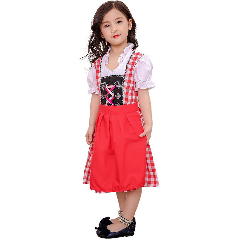 Damen nan traditionelles Kinderdirndlkleid mit geschnürtem Mieder, bestickten Details und abnehmbarer Schürze