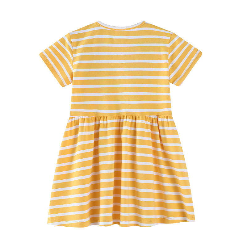 Mädchen Freizeitkleid mit gestreiftem Design und niedlichen Hasenapplikationen