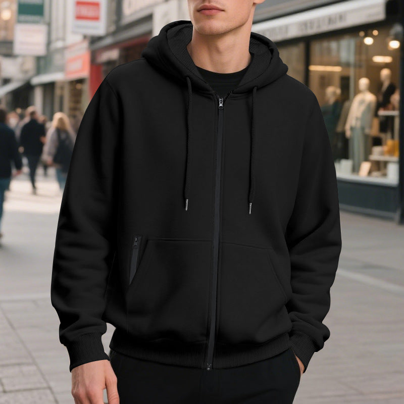 Herren nan oversized Zip-Hoodie mit durchgehendem Reißverschluss, Kängurutasche und gerippten Bündchen