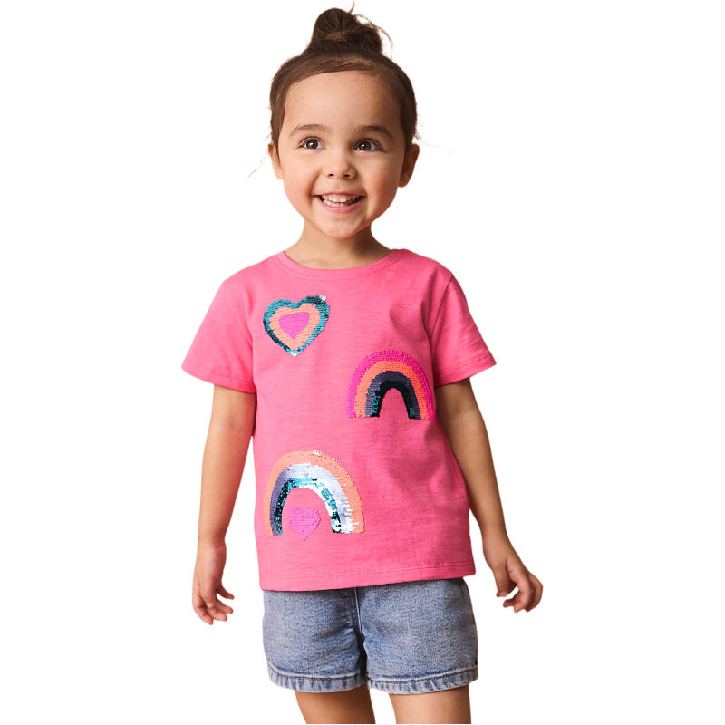 Mädchen T-Shirt mit glitzerndem Regenbogen-Design