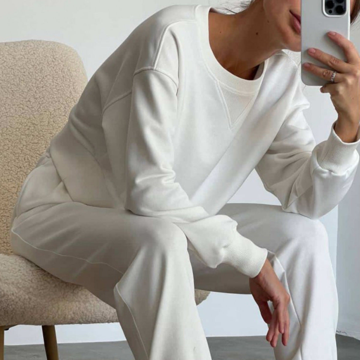 Damen nan Cropped-Sweater-Set mit V-Nahtdetail und hoher Taille Jogginghose