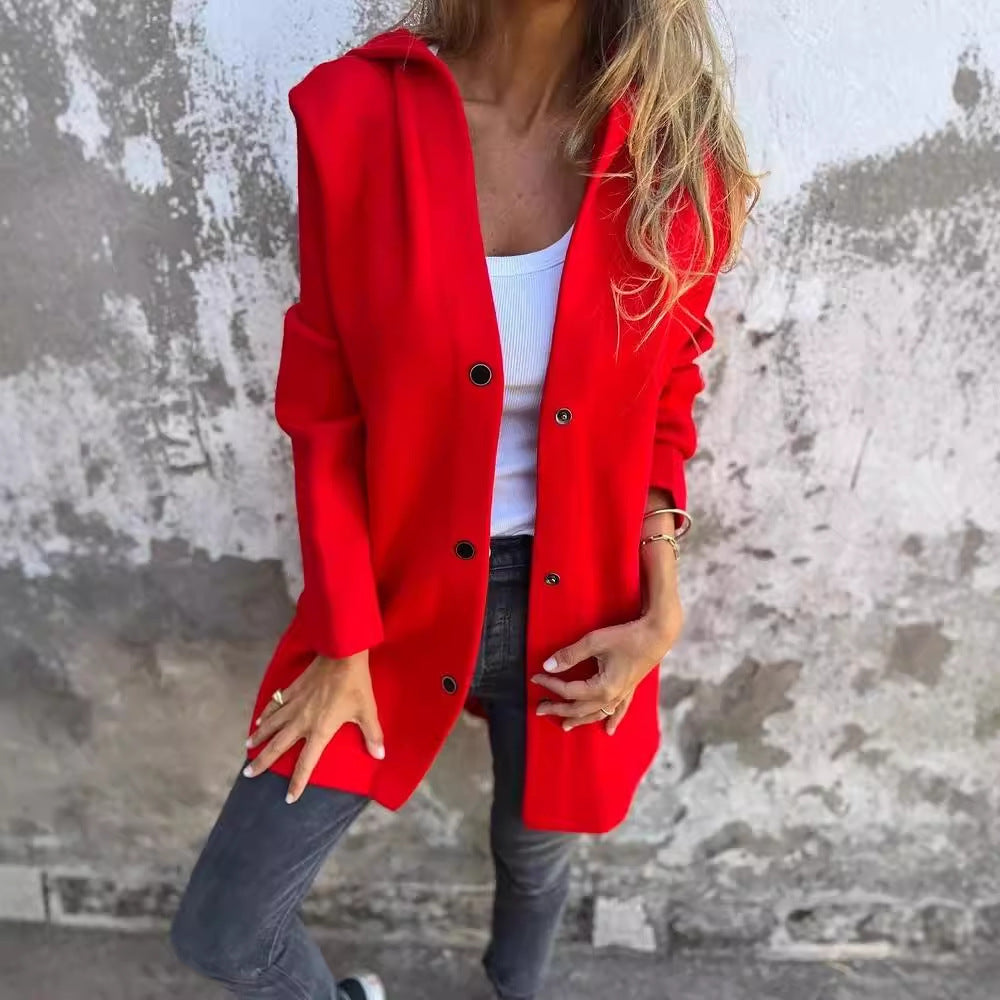 Damen nan Kapuzenmantel mittellanger Baumwollmix mit Druckknopfleiste und Eingrifftaschen