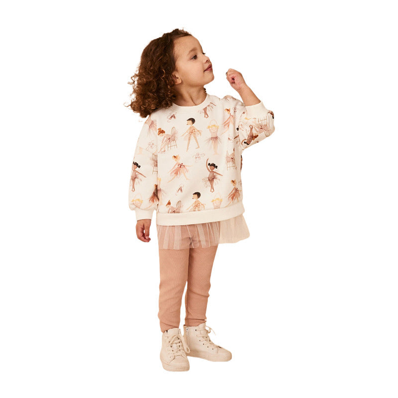 Mädchen Sweatshirt-Kleid mit verspieltem Ballettmotiv und Tüllrock