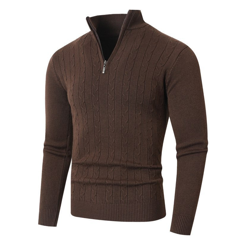 Herren nan gerippter Halbzip-Pullover mit Zopfmuster, Stehkragen und schmaler Passform