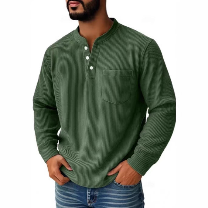 Herren nan thermisches Waffelstrick-Henleyshirt mit Stehkragen Brusttasche und geripptem Komfortschnitt
