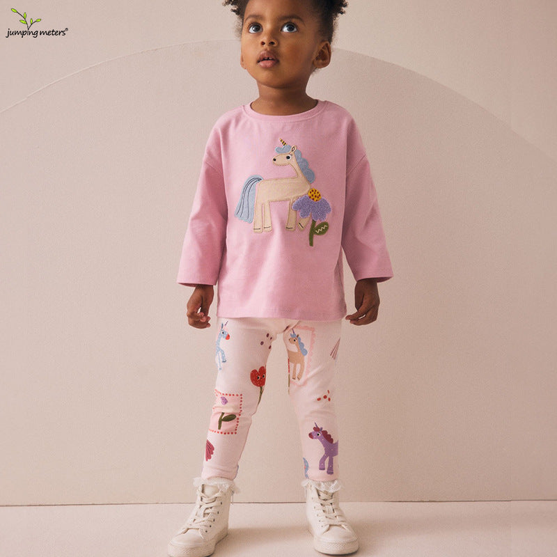Mädchen Leggings mit buntem Einhorn- und Blumenmuster