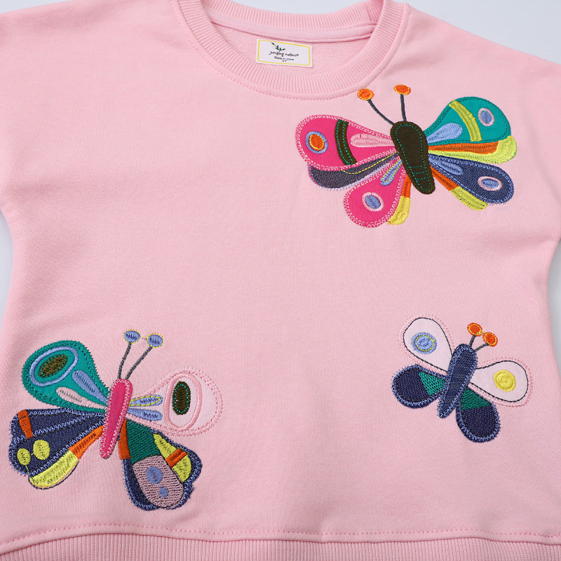 Mädchen Sweatshirt mit bunten Schmetterlings-Stickereien
