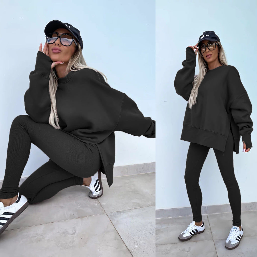 Damen nan Oversize Sweatshirt mit taillierten Rib-Leggings Set