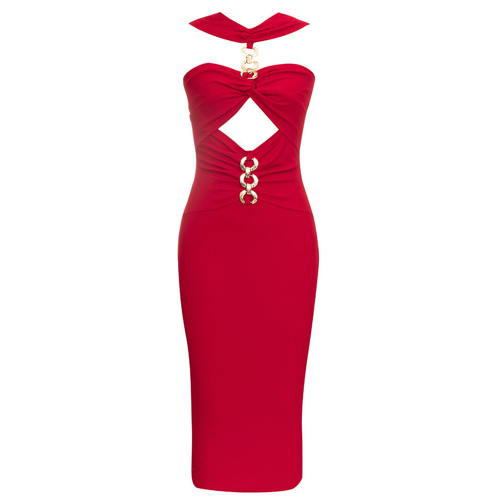 Damen Elegantes Cocktailkleid mit raffinierten Cut-Outs und metallic großen Knopfdetails Selmira