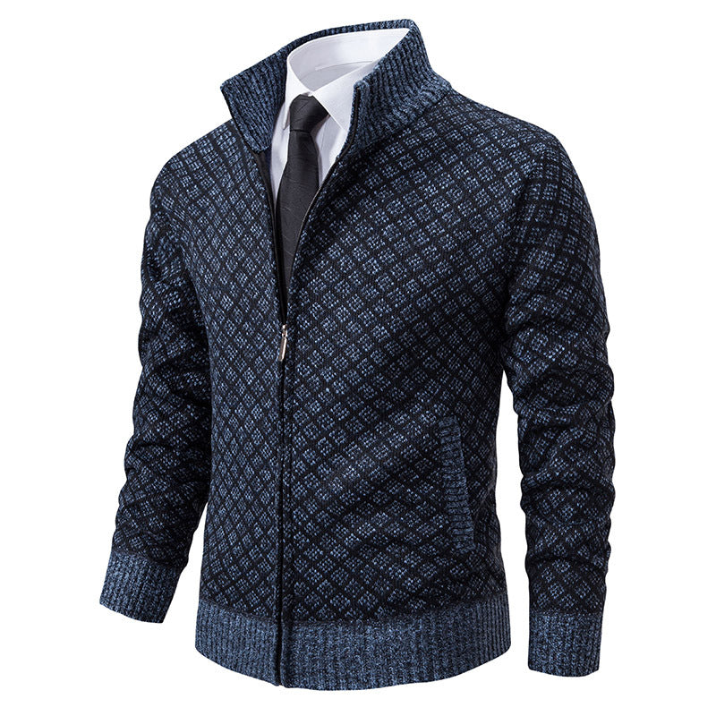 Herren nan gemusterte Strickjacke mit Stehkragen und durchgehendem Reißverschluss