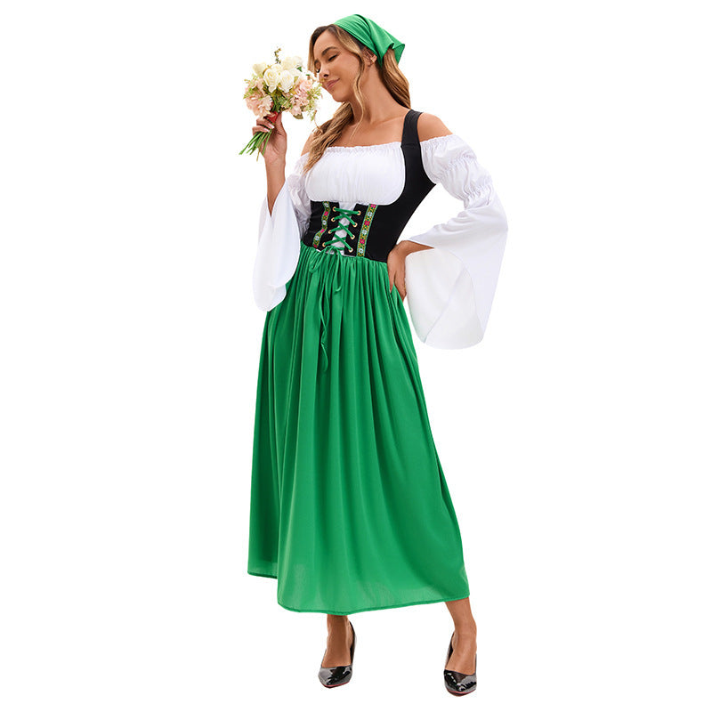 Damen nan Renaissancauernkleid mit geschnürtem Korsett und Trompetenärmeln