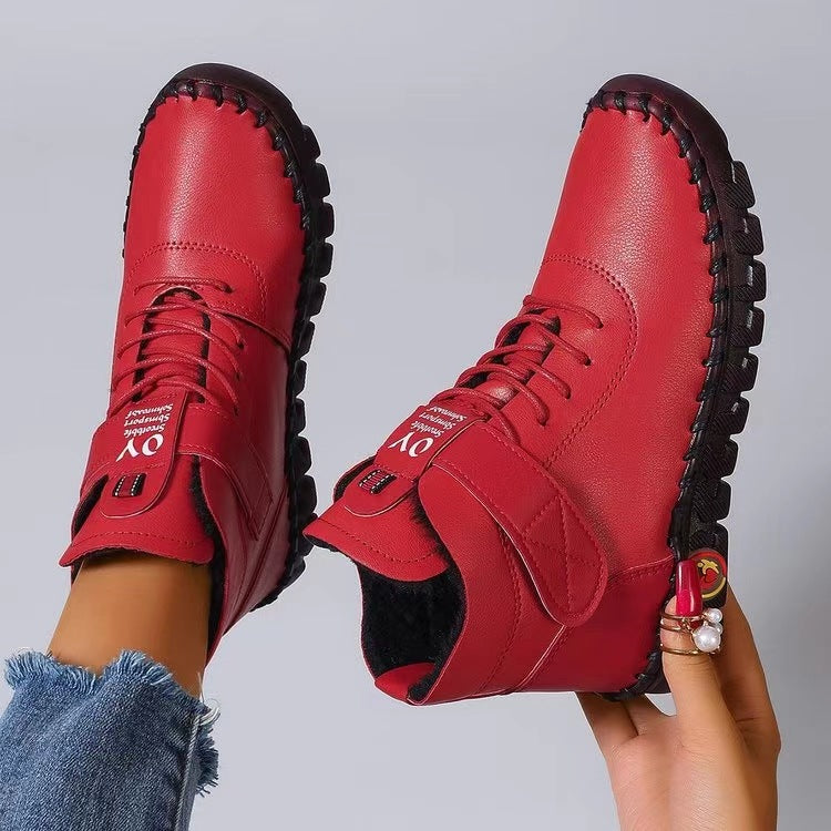 Damen nan knöchelhohe Freizeitboots mit Klettverschluss, elastischer Schnürung und markanter Profilsohle
