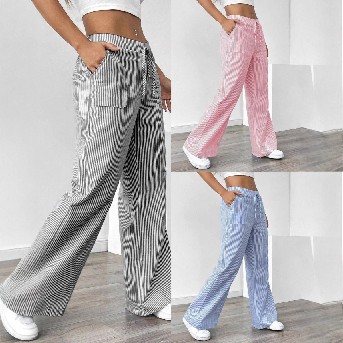 Damen nan weite Baumwoll-Loungehose mit Tunnelzug und Seitentaschen