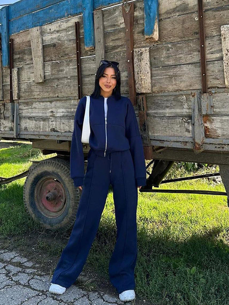Damen nan Oversize Reißverschlussjacke mit weiter High-Waist Loungehose Set