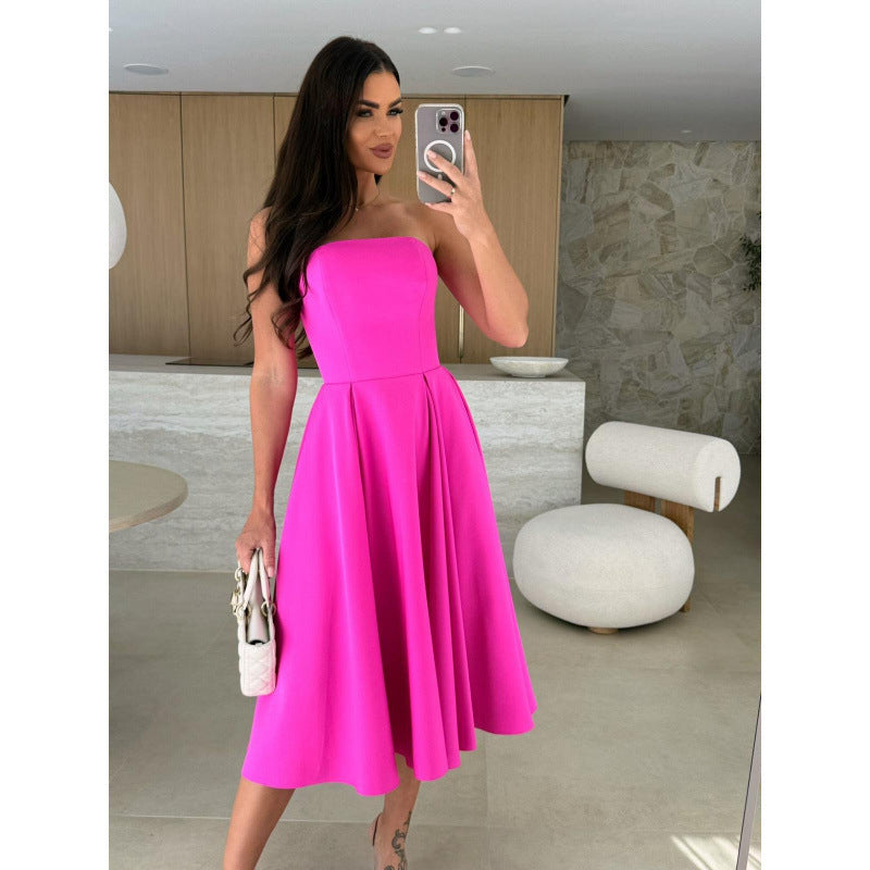 Damen elegantes Cocktailkleid mit trägerlosem Design Selmira