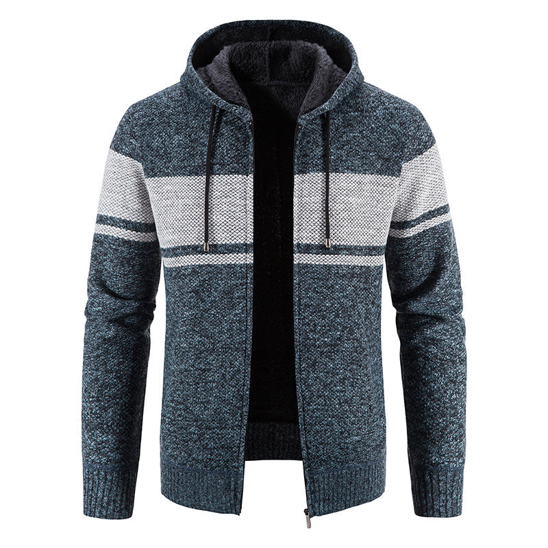 Herren nan gefütterte Strick-Kapuzenjacke mit Teddyfutter, durchgehendem Reißverschluss und Kordelzug