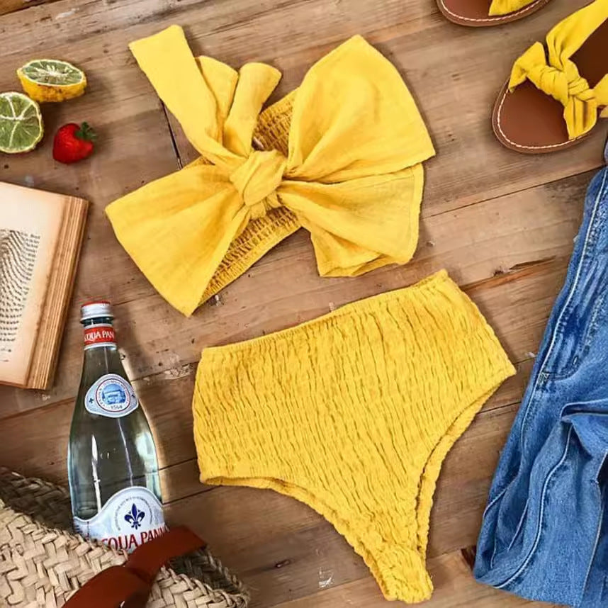 Damen Bandeau-Bikini mit strukturierter Textur und breitem Schleifen-Design Selmira