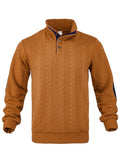 Herren nan Zopfmuster-Pullover mit Stehkragen, halber Knopfleiste und Ellbogenpatches