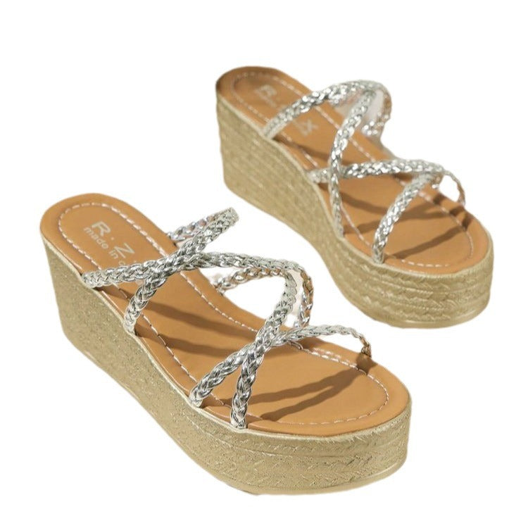 Damen elegante Plateau-Sandalen mit geflochtenem Riemendesign Selmira