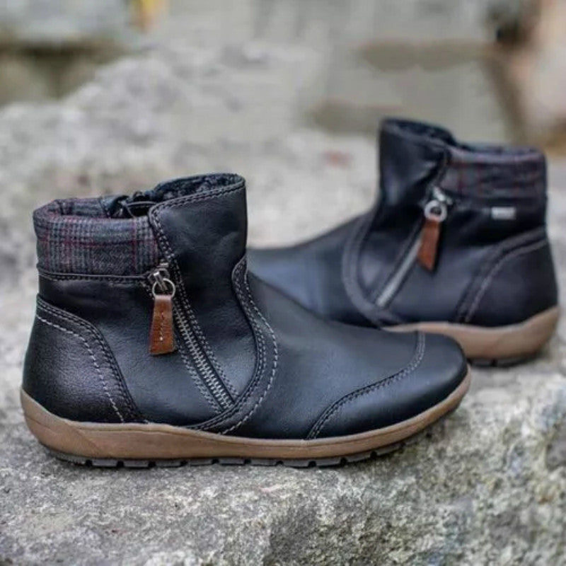 Damen nan lederoptik gefütterte Stiefelette mit seitlichem Reißverschluss und rutschfester Laufsohle