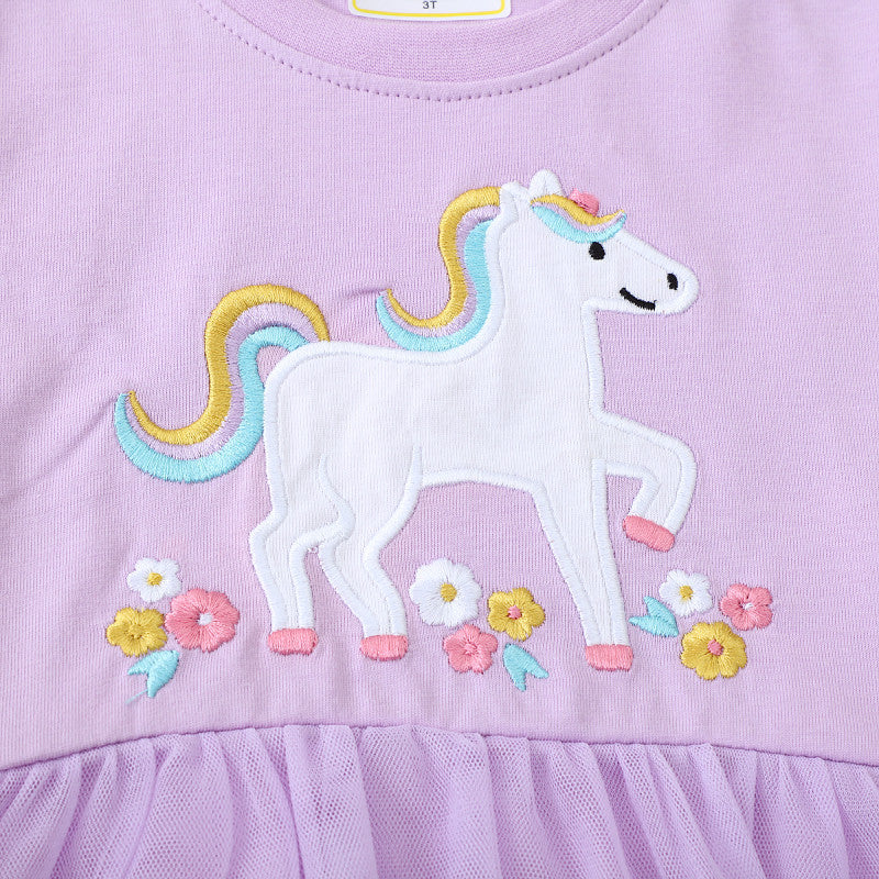 Mädchen Tüllkleid mit feiner Einhorn-Stickerei