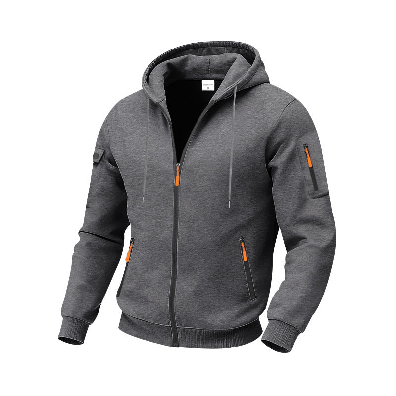 Herren nan funktionale Kapuzen-Sweatjacke mit durchgehendem Reißverschluss, Ärmeltasche und wasserabweisenden Reißverschlüssen