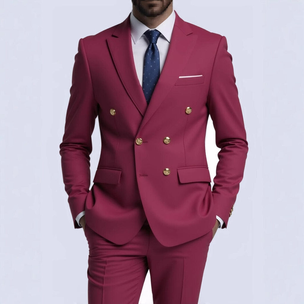 Herren nan doppelreihiger Slim-Fit Anzug mit goldenen Zierknöpfen und schmaler Businesshose
