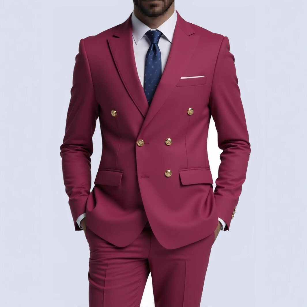 Herren nan doppelreihiger Slim-Fit Anzug mit goldenen Zierknöpfen und schmaler Businesshose