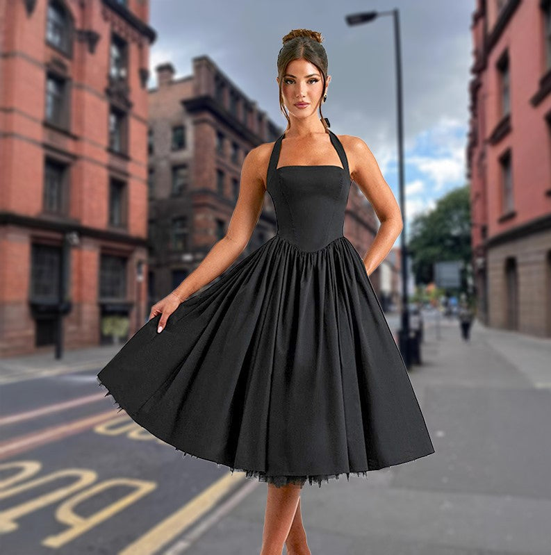 Damen A-Linien Cocktailkleid mit schulterfreiem Design und voluminösem Rock Selmira