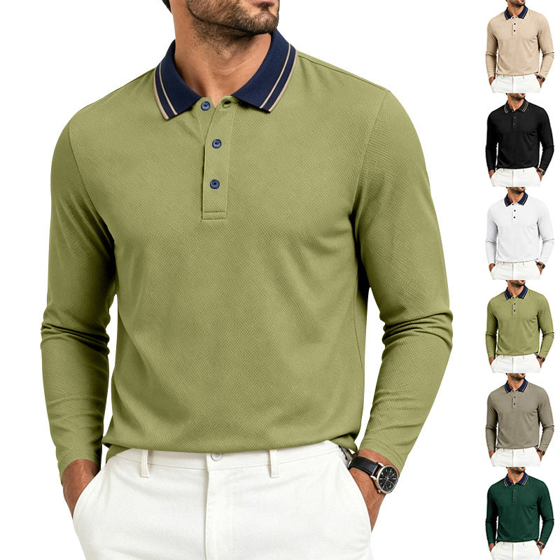 Herren nan langärmliges Piqué-Poloshirt mit Kontrastkragen und Dreiknopfleiste