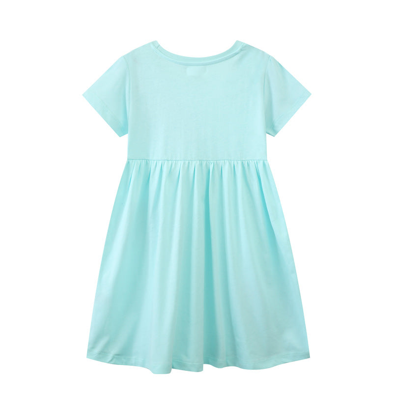 Mädchen Kurzarm-T-Shirt Kleid mit buntem Glitzer-Regenbogen Design