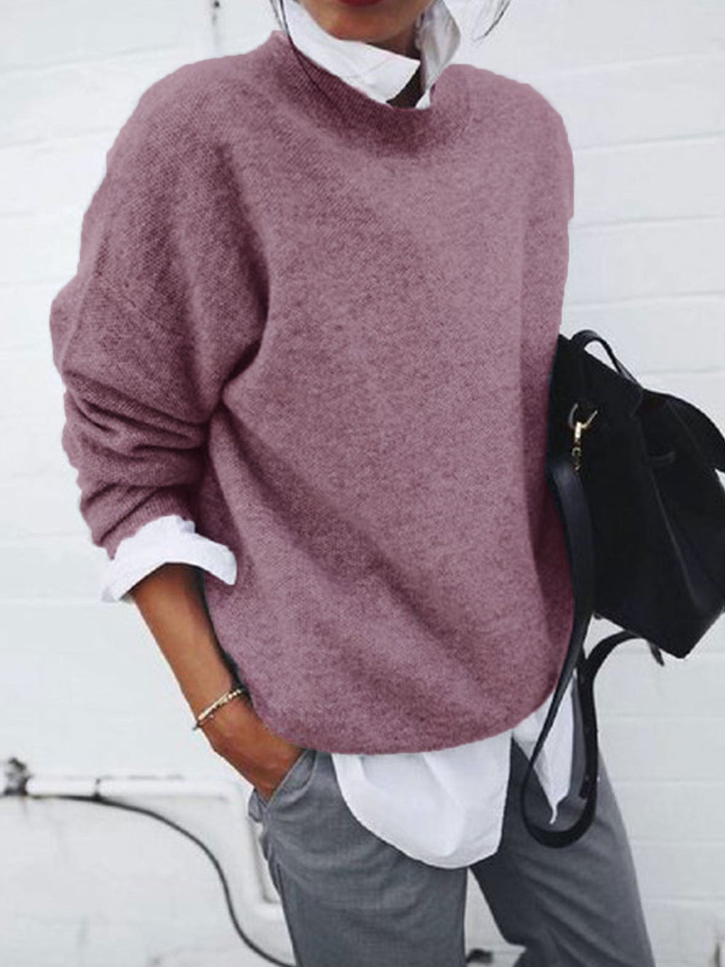 Damen nan gemütlicher Oversize-Strickpullover mit Stehkragen