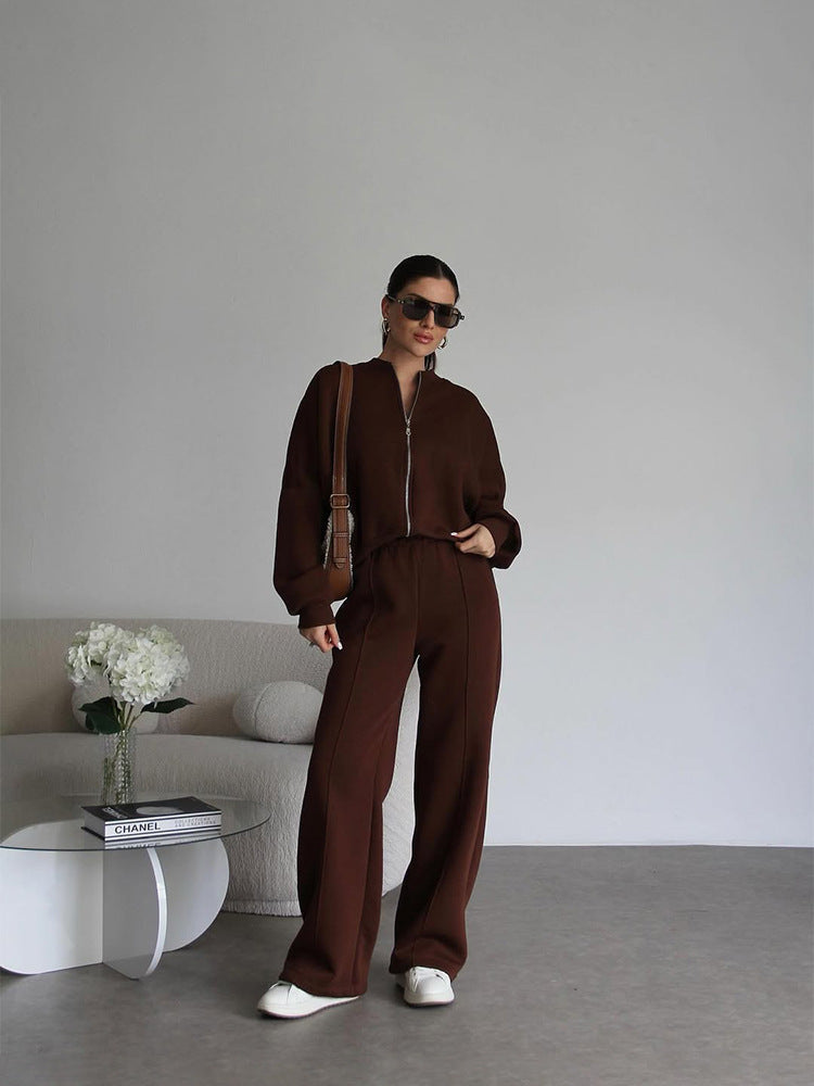 Damen nan Oversize Reißverschlussjacke mit weiter High-Waist Loungehose Set