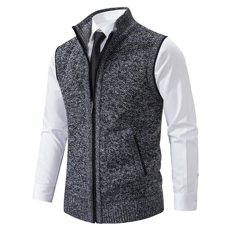 Herren nan elegante Strickweste mit Stehkragen und verdecktem Reißverschluss