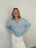 Damen nan oversized Feinstrickpullover mit tiefem V-Ausschnitt, gerippten Bündchen und lockerer Silhouette
