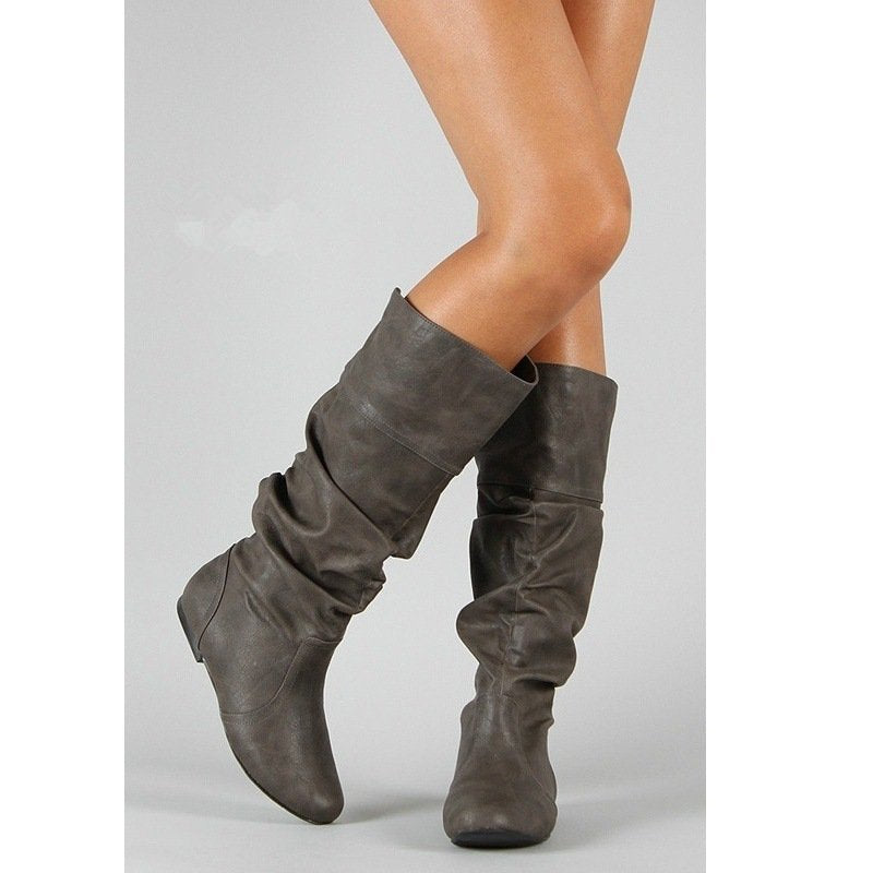 Damen nan lässige kniehohe Slouch-Stiefel mit flexiblem Schaft und flachem Absatz