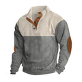 Herren nan strukturiertes Rugby-Pullover mit Stehkragen, Knopfleiste und Leder-Ellenbogenpatches